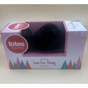 NEW Women's Slippers Black Fuzzy Size L Large 8-9 Totes Faux Fur Slippers